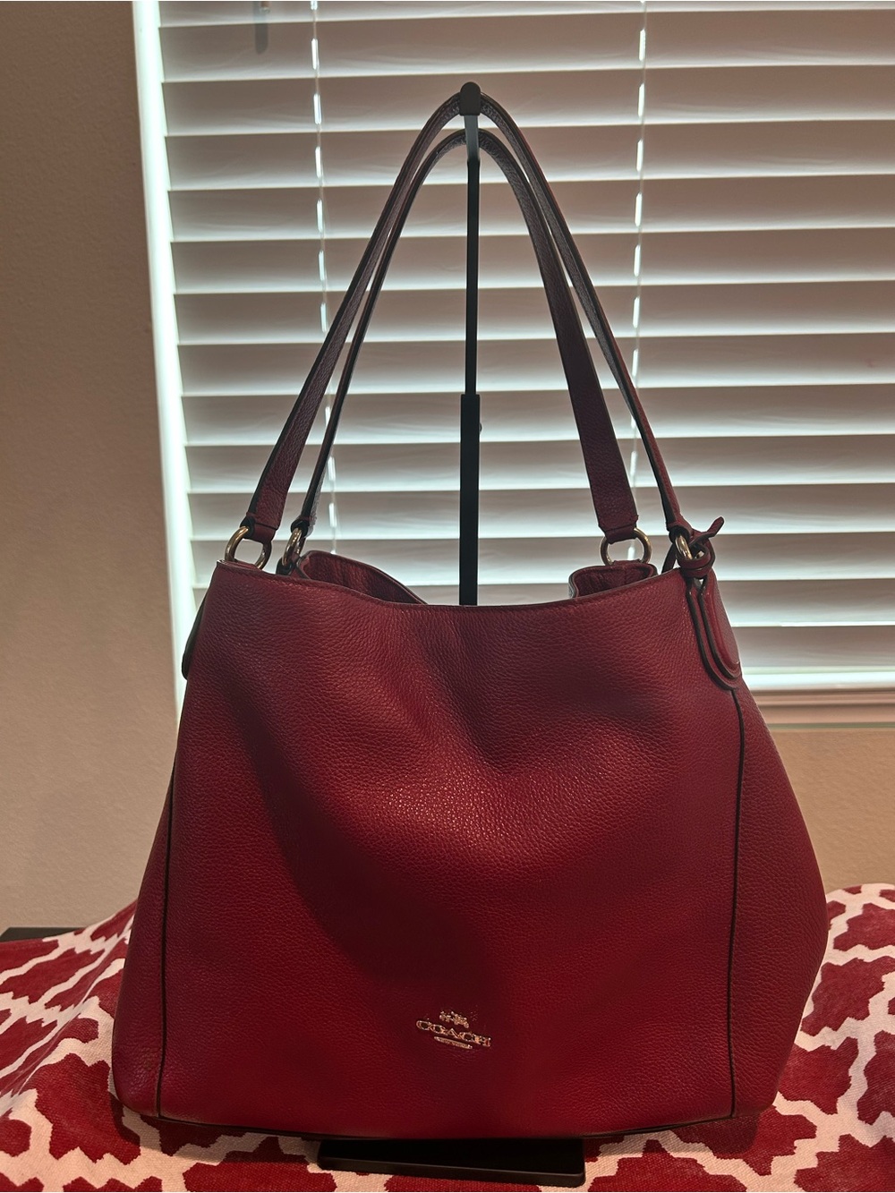 Coach Pebbled Leather Edie 31 Shoulder Bag in Deep Red